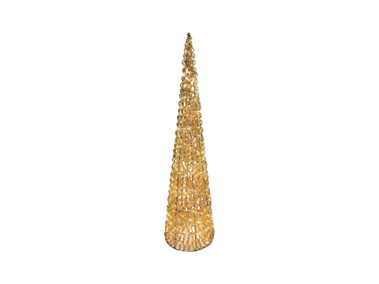 Albero maxi a cono oro 100cm di altezza diametro 25cm con 600 led flash, timer 6/18 ore, uso esterno