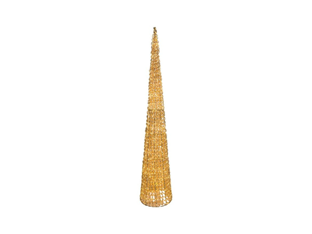 Albero maxi a cono oro 150cm di altezza diametro 28cm con 1440 led flash, timer 6/18 ore, uso esterno