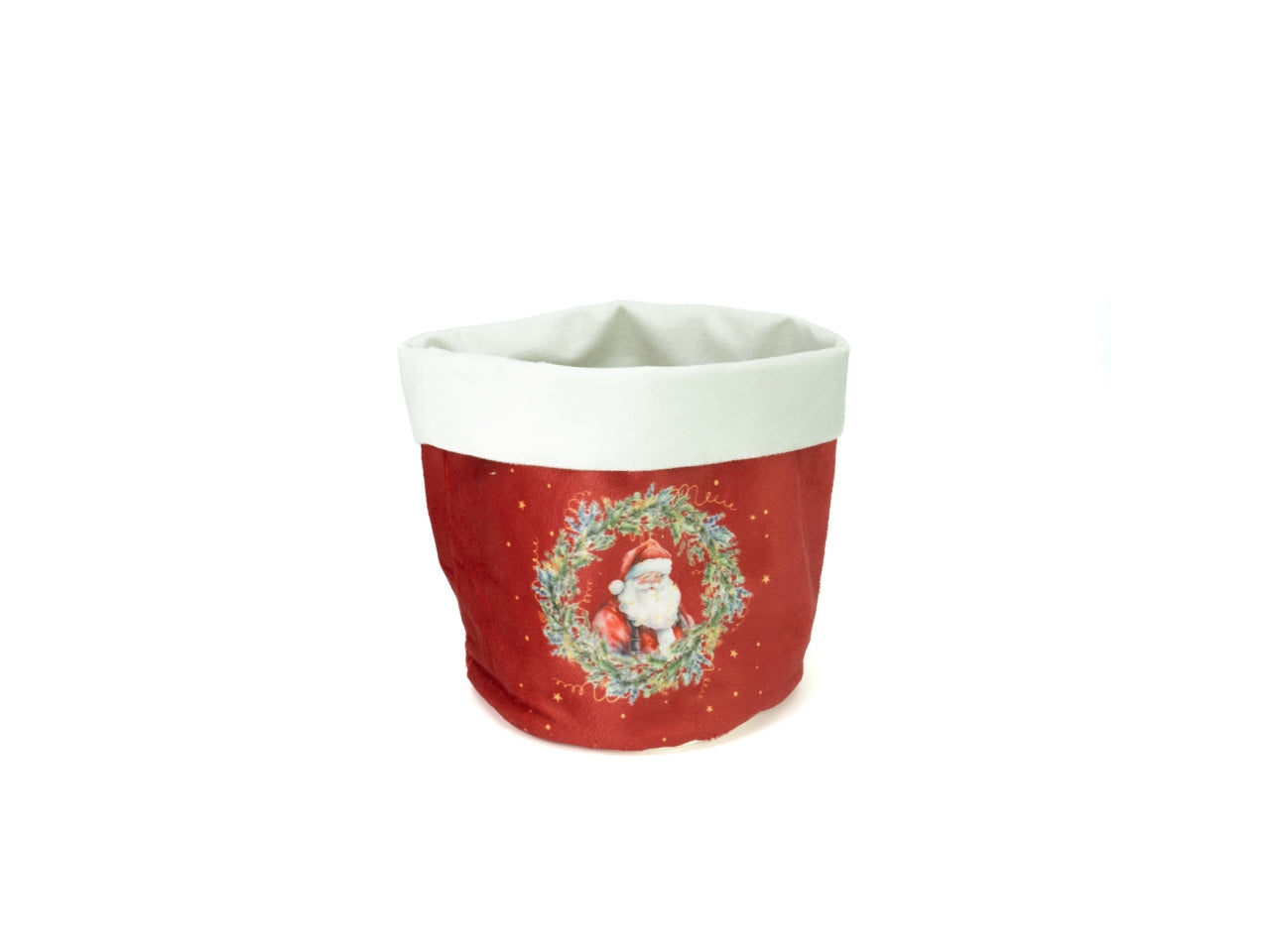 Cestino con Babbo Natale 15x20cm  in velluto rosso