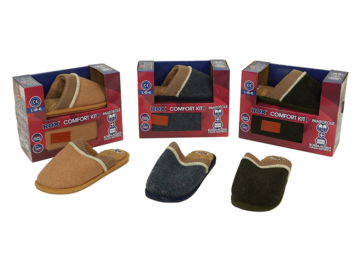 Set pantofola Rox da uomo taglia dalla 40 alla 45 e borsa acqua calda elettrica, in 3 assortimenti di colore