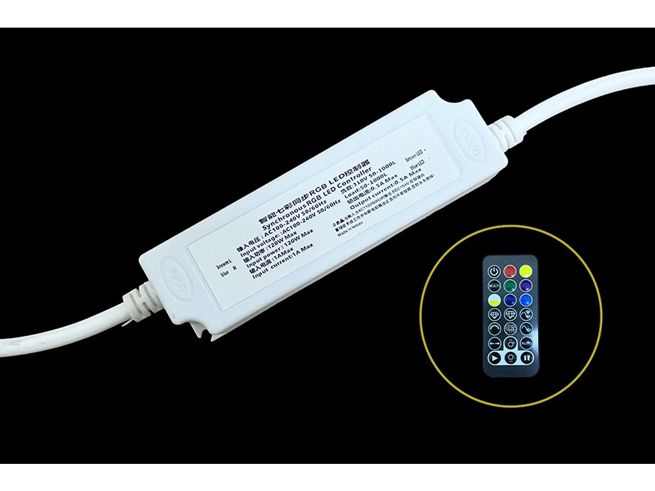 Alimentatore IP44 con telecomando per tende 280 LED, cavo Rubber Cable bianco e spina Schuko. Collega fino a 4 tende, uso interno/esterno.