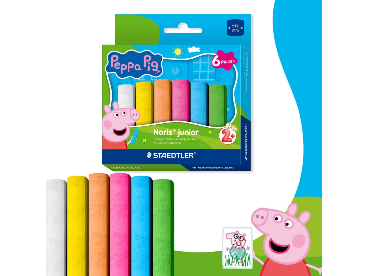 Noris junior gessetti jumbo - peppa pig  d.20mm astuccio con 6 gessetti colori assortiti