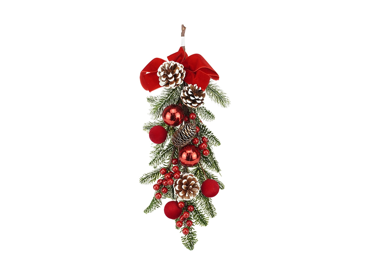 Dietroporta 50cm con fiocco e sfere rosse