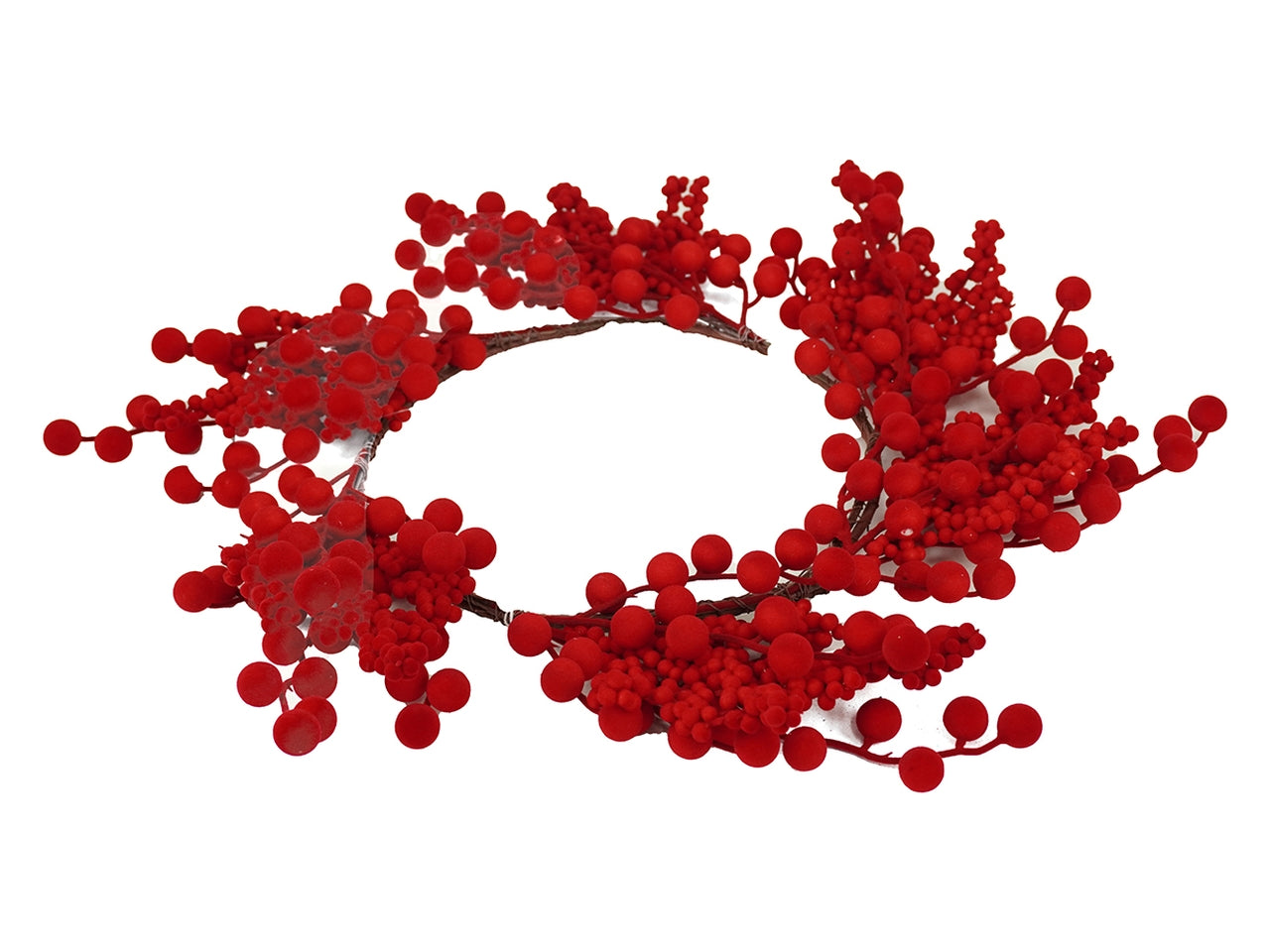Corona con bacche in velluto rosso 23x45cm