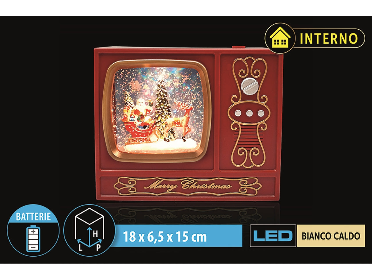 Televisore decorativo 18x6,5x15cm con led, acqua, rotazione e proiettore a batteria