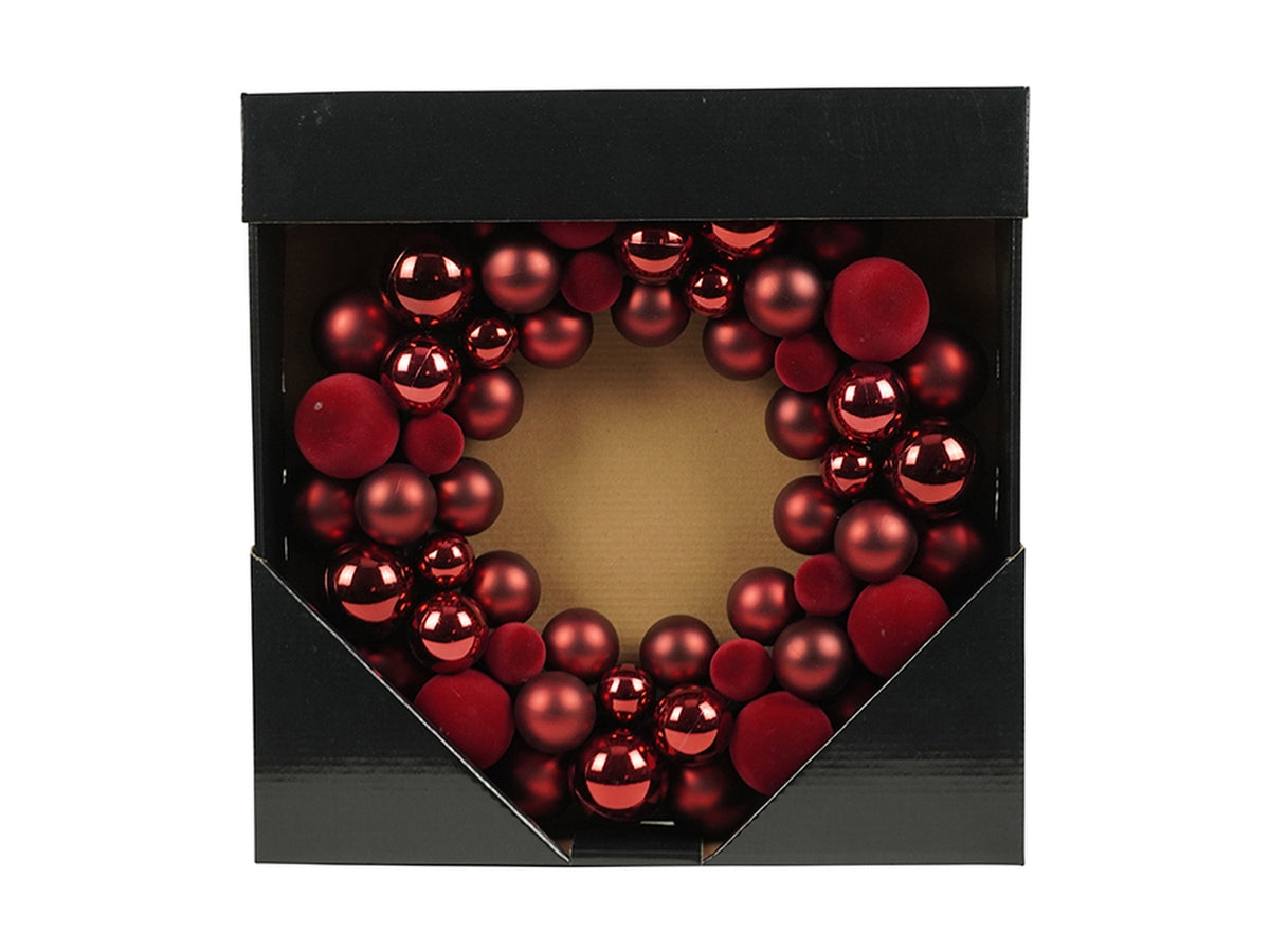 Ghirlanda dietroporta 34cm con palle assortite bordeaux