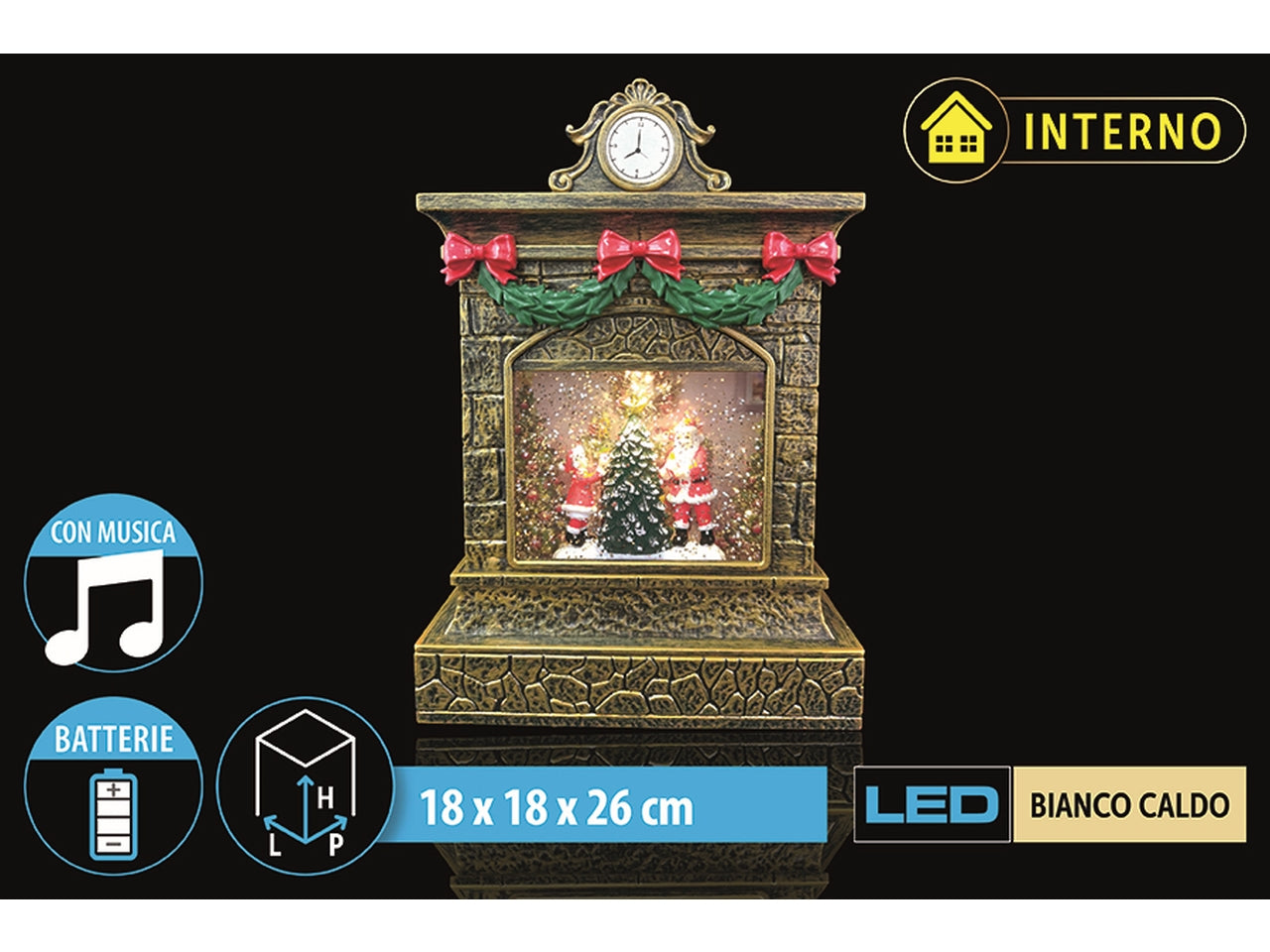 Camino 18x26cm con acqua, led e musica a batteria
