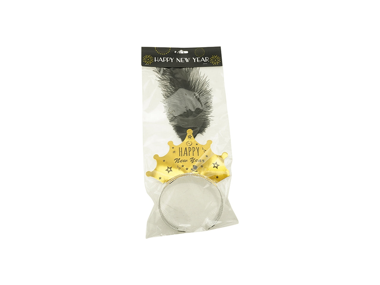 Cerchietto con piuma Happy New Year 23cm oro