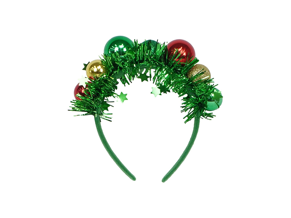 Cerchietto natalizio con palle verde
