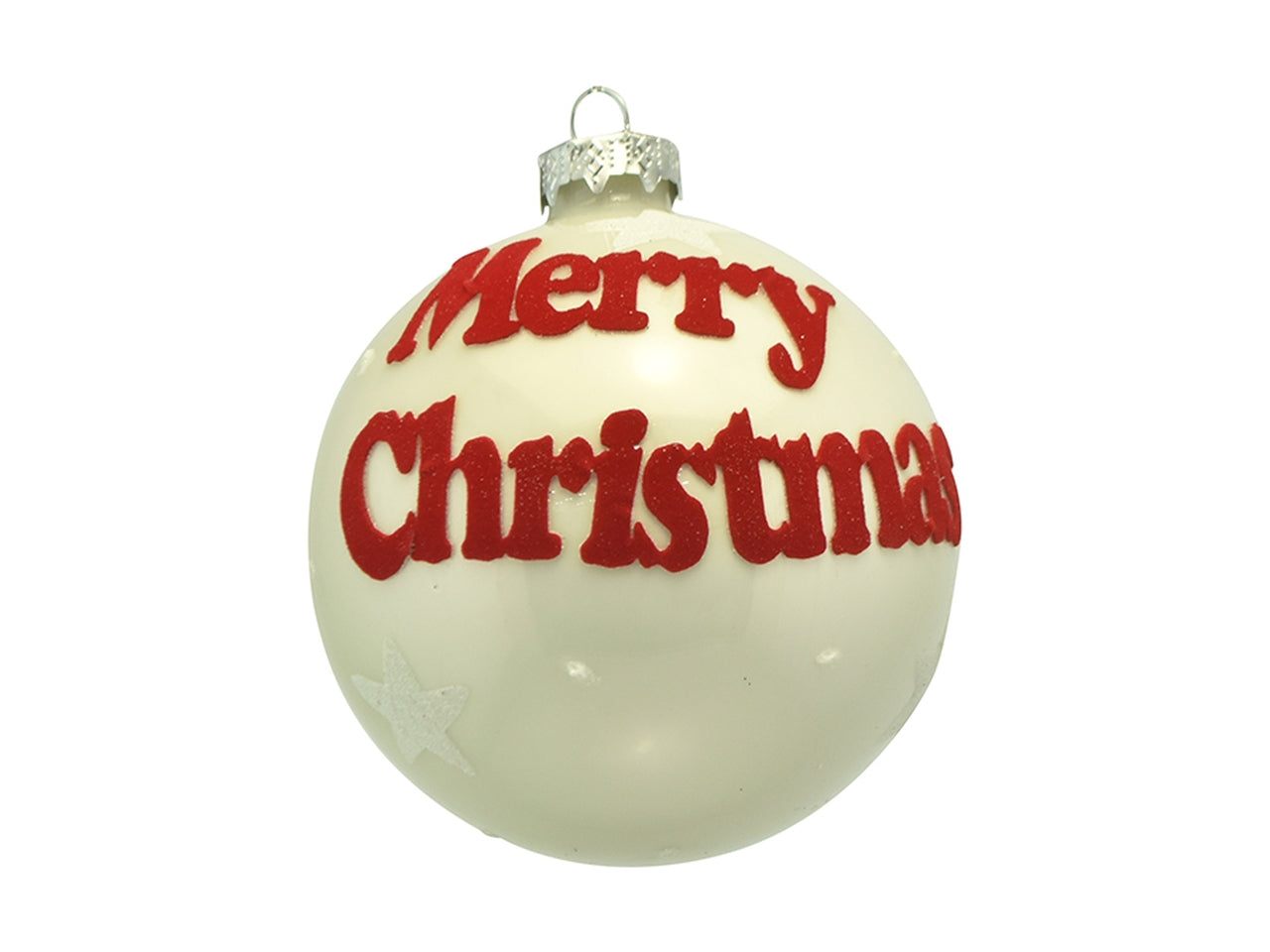 Palla Merry Christmas in vetro 7x18cm rosso e bianco