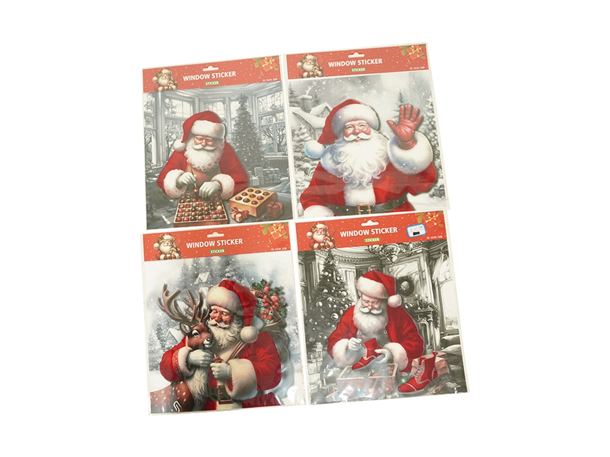 Vetrofania babbo natale 30,5x30,5cm, in 4 assortimenti
