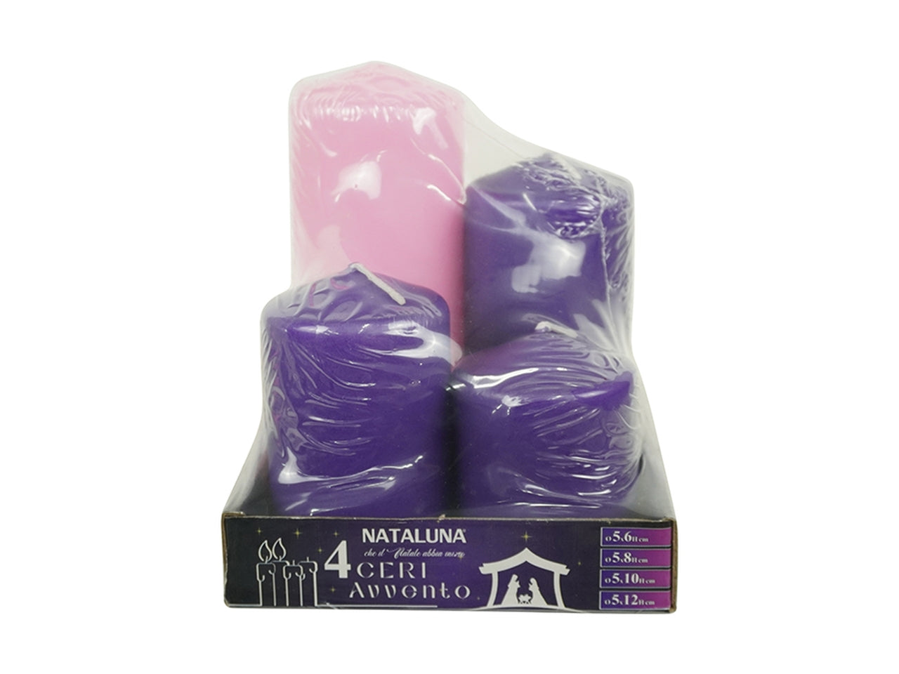 Set 4 candele dell'avvento 5cm altezza 6/8/10/12cm