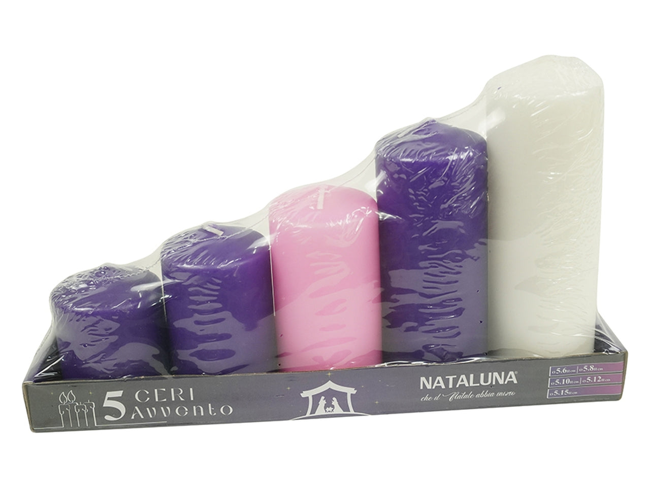 Set 5 candele dell'avvento 5cm altezza 6/8/10/12/15cm