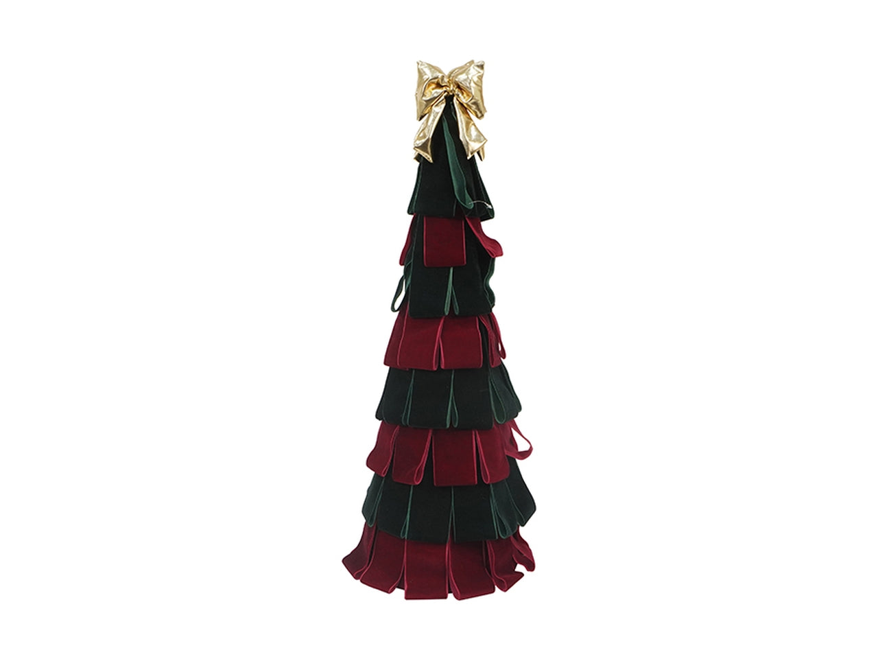 Albero in velluto 36cm bordeaux e verde con fiocco oro