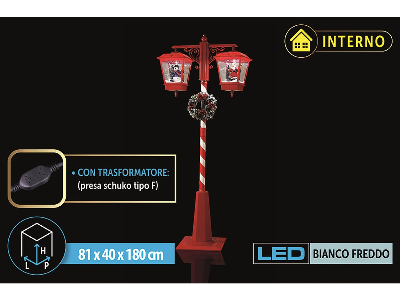 Lampione maxi 188cm con 2 lanterne, led, musica e movimento