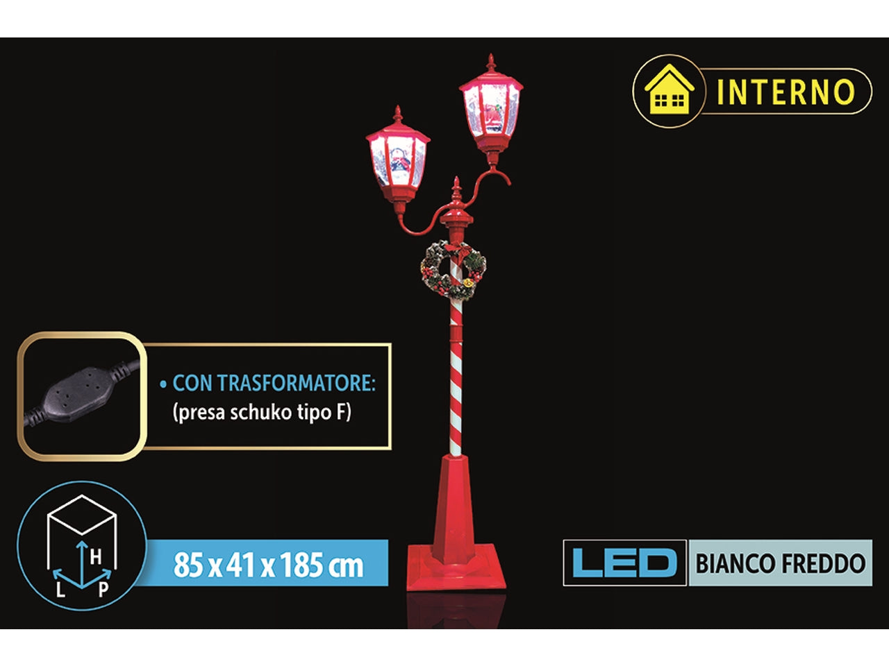 Lampione maxi 185cm con 2 lanterne, led, musica e movimento