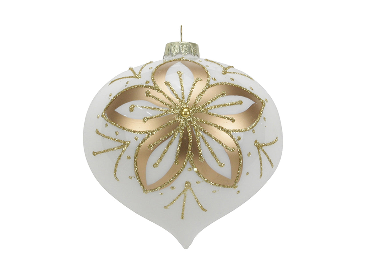 Palla cipolla in vetro 10cm bianco con fiore oro