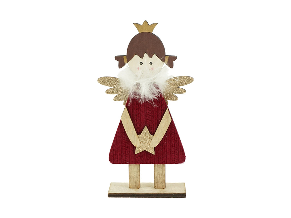 Angelo in legno 12x22cm rosso