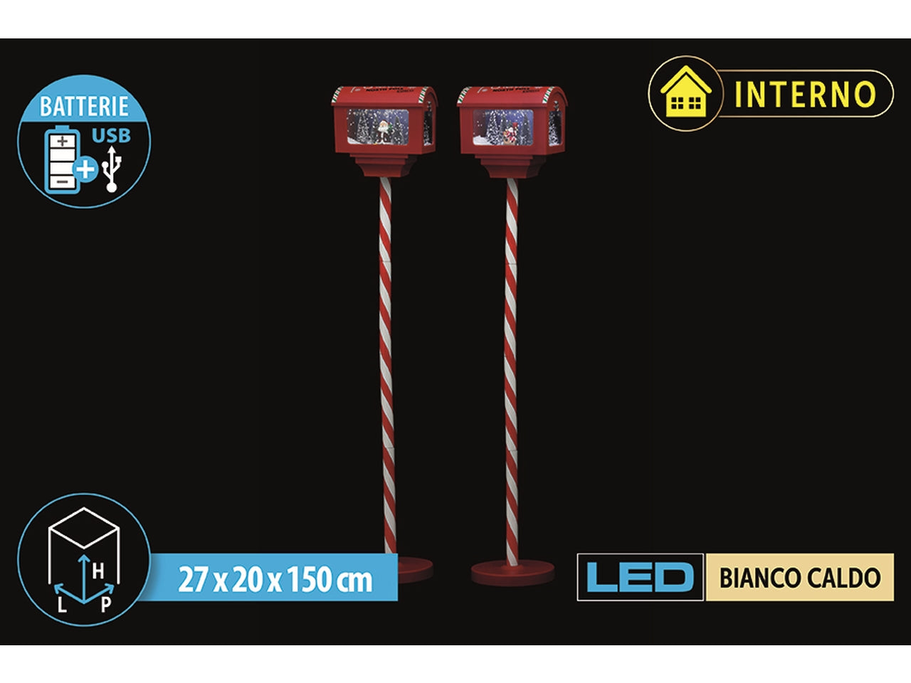 Cassetta postale maxi 150cm rossa con led, musica e neve