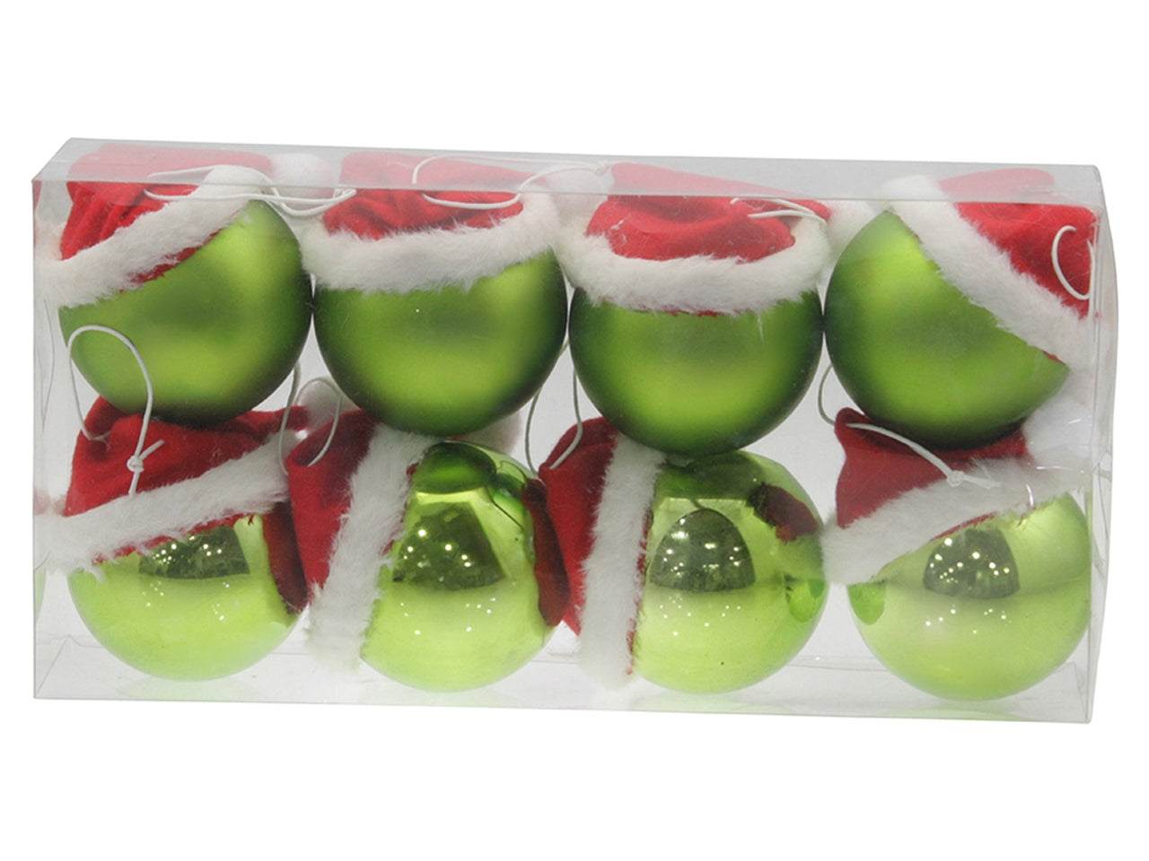 Palla 7cm verde lucida e opaca con cappello rosso in confezione da 6 pezzi