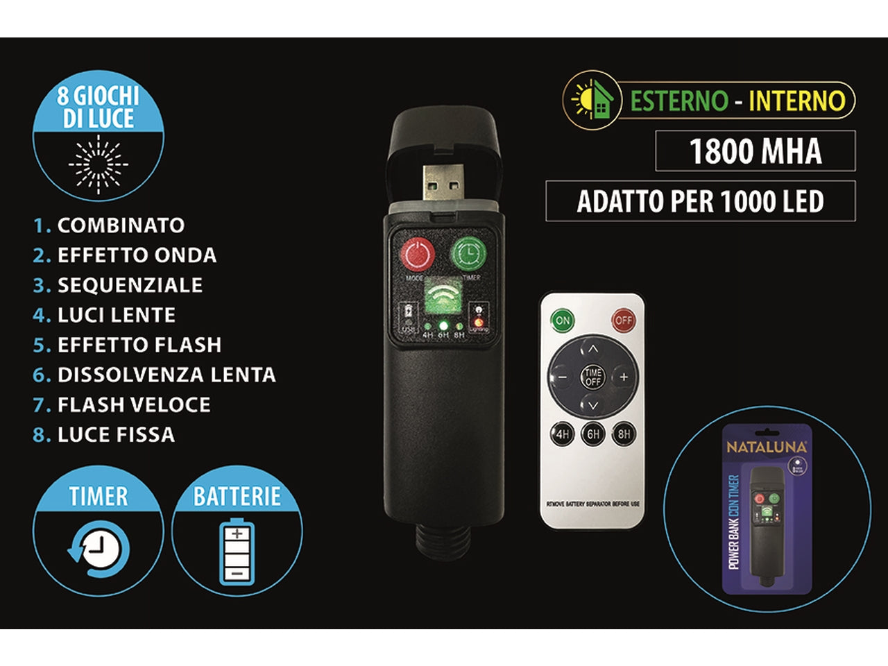 Powerbank 8f.tim/tel.u/e.1800ma usb x 1000led