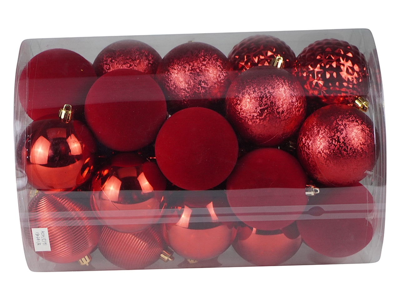 Set da 34 palle 8cm in mix di rossi, con finiture opache,lucide e glitterate