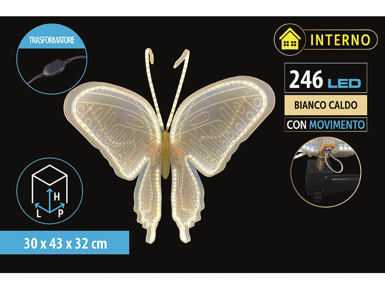 Farfalla 30x43x32cm con movimento e 246 led bianco caldo