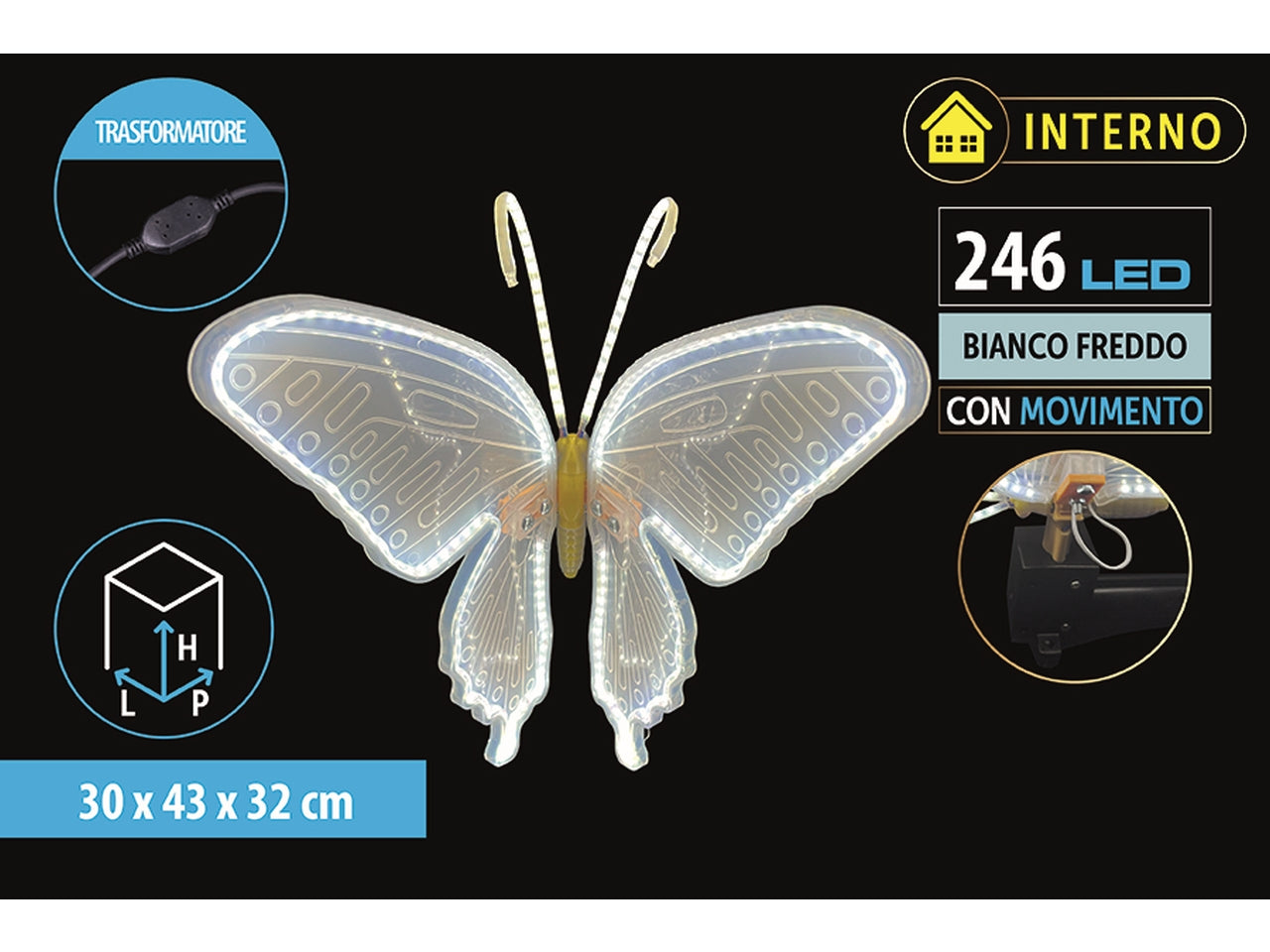 Farfalla 30x43x32cm con movimento e 246 led bianco freddo