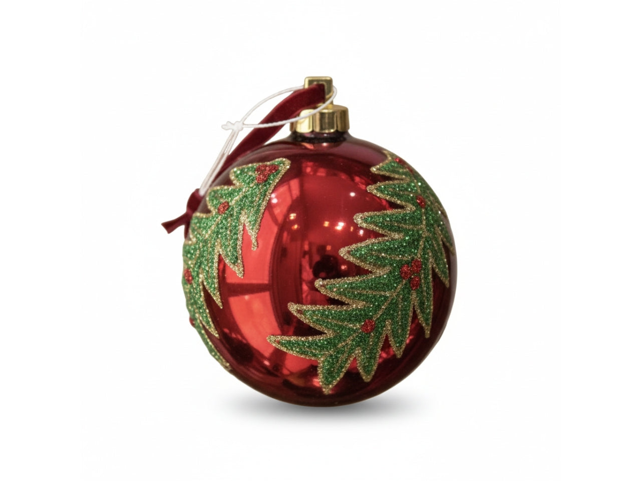 Palline di natale 10cm con agrifoglio rosse, set da 3 pezzi