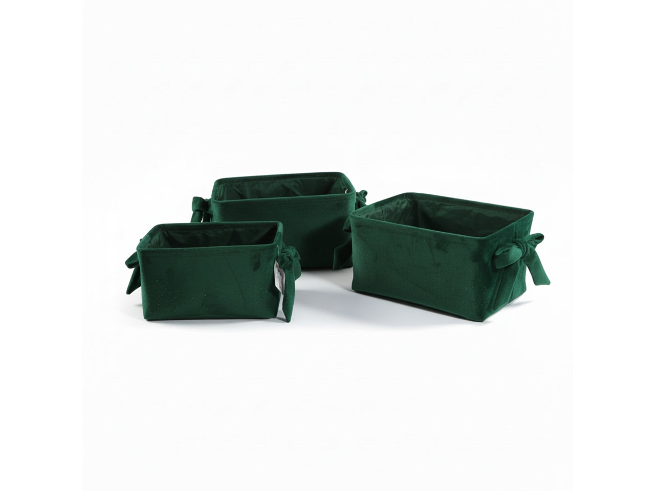 Set 3 cestini rettangolari con manici verdi