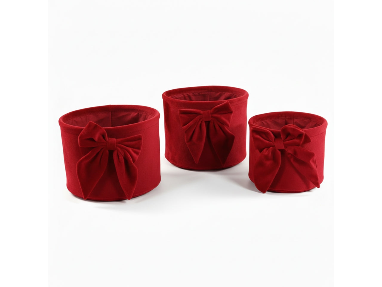 Set 3 cestini tondi in velluto rosso