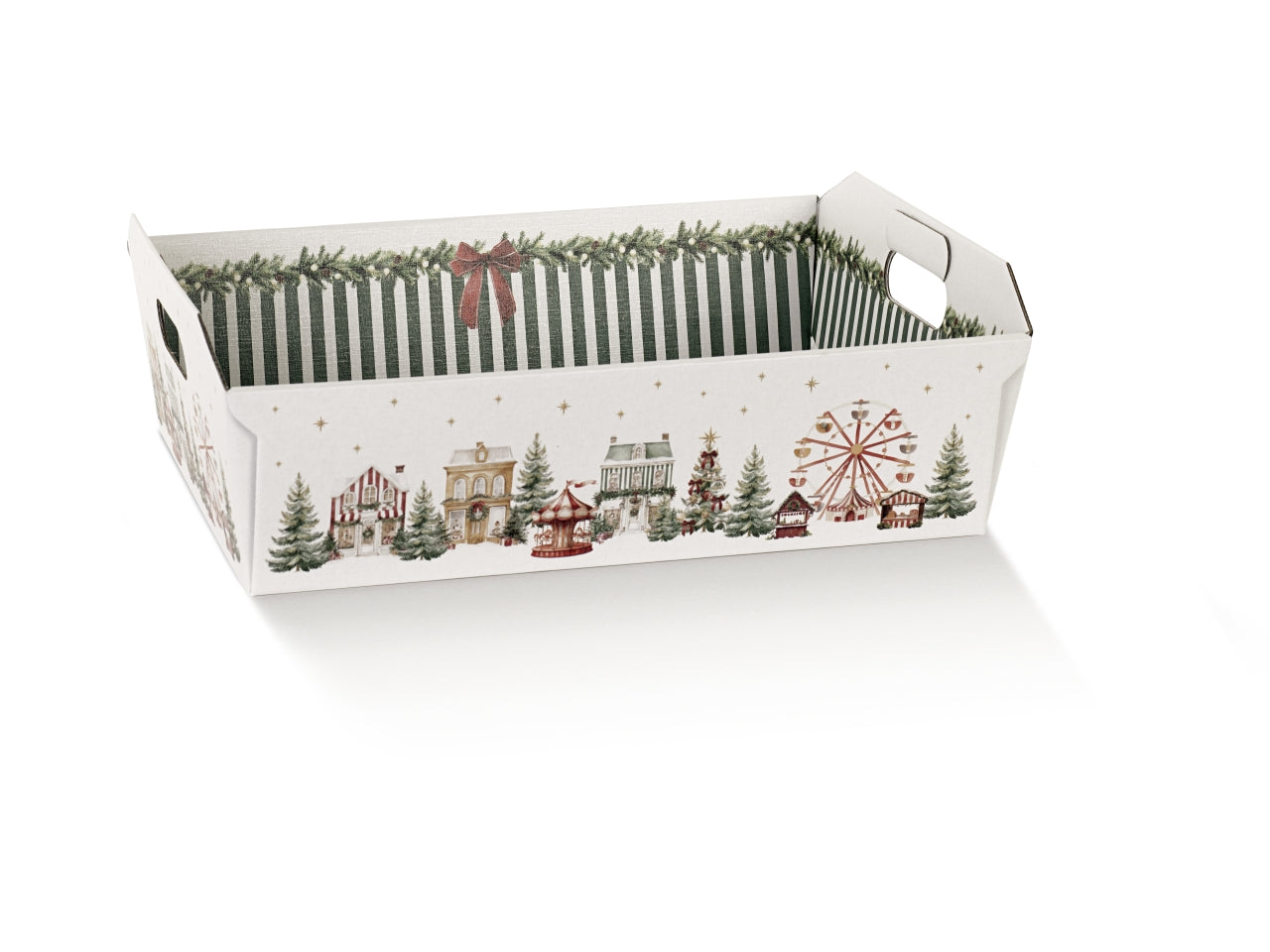 Cesto in cartone linea market verde, 40x30x12cm