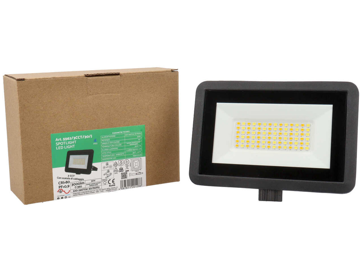 Faretto led per esterno 15,5x10,5x4,5cm 30W 3CCT IP65 nero