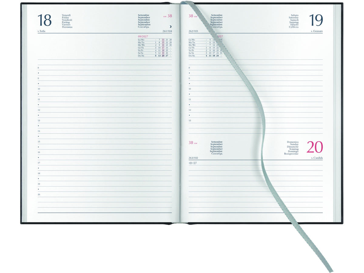 Agenda 2027 Dynamic con elastico 14,5x20,5cm giornaliera sabato e domenica abbinati bluette