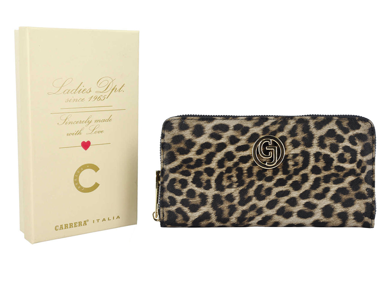Carrera claire collection zip around nero leopard