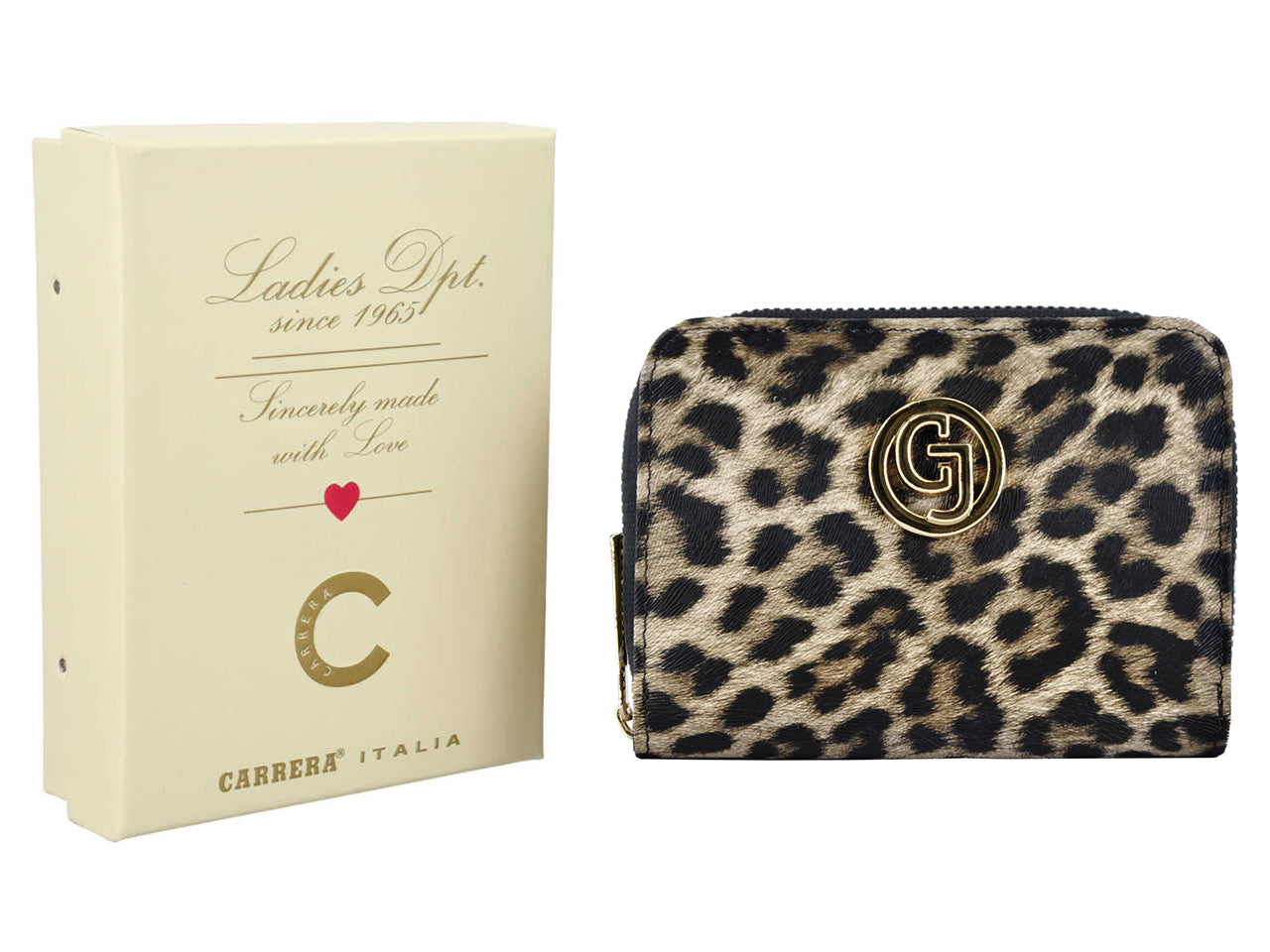 Carrera claire collection zip around bifold piccolo nero leopard