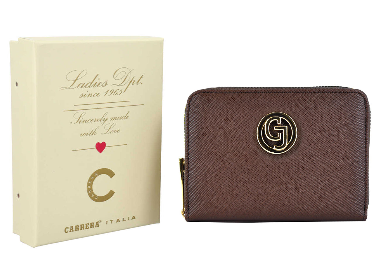 Carrera claire collection zip around bifold piccolo marrone scuro