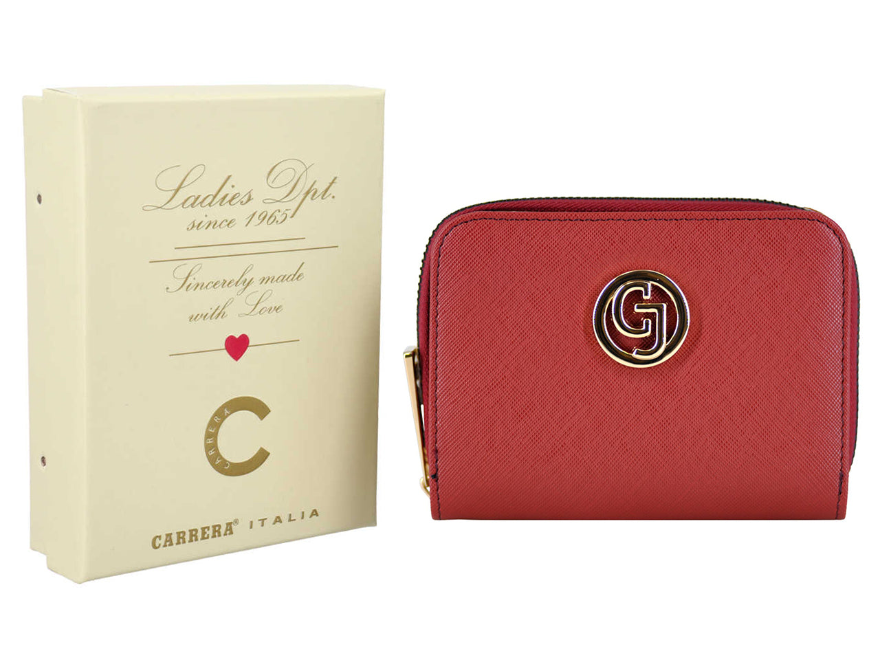 Carrera claire collection zip around bifold piccolo rosso scuro
