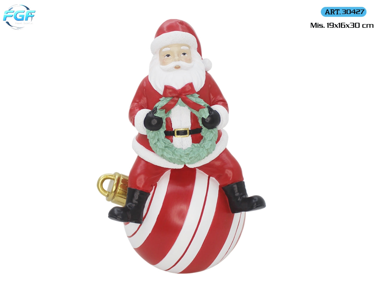 Babbo Natale su sfera in poliresina 19x16x30cm