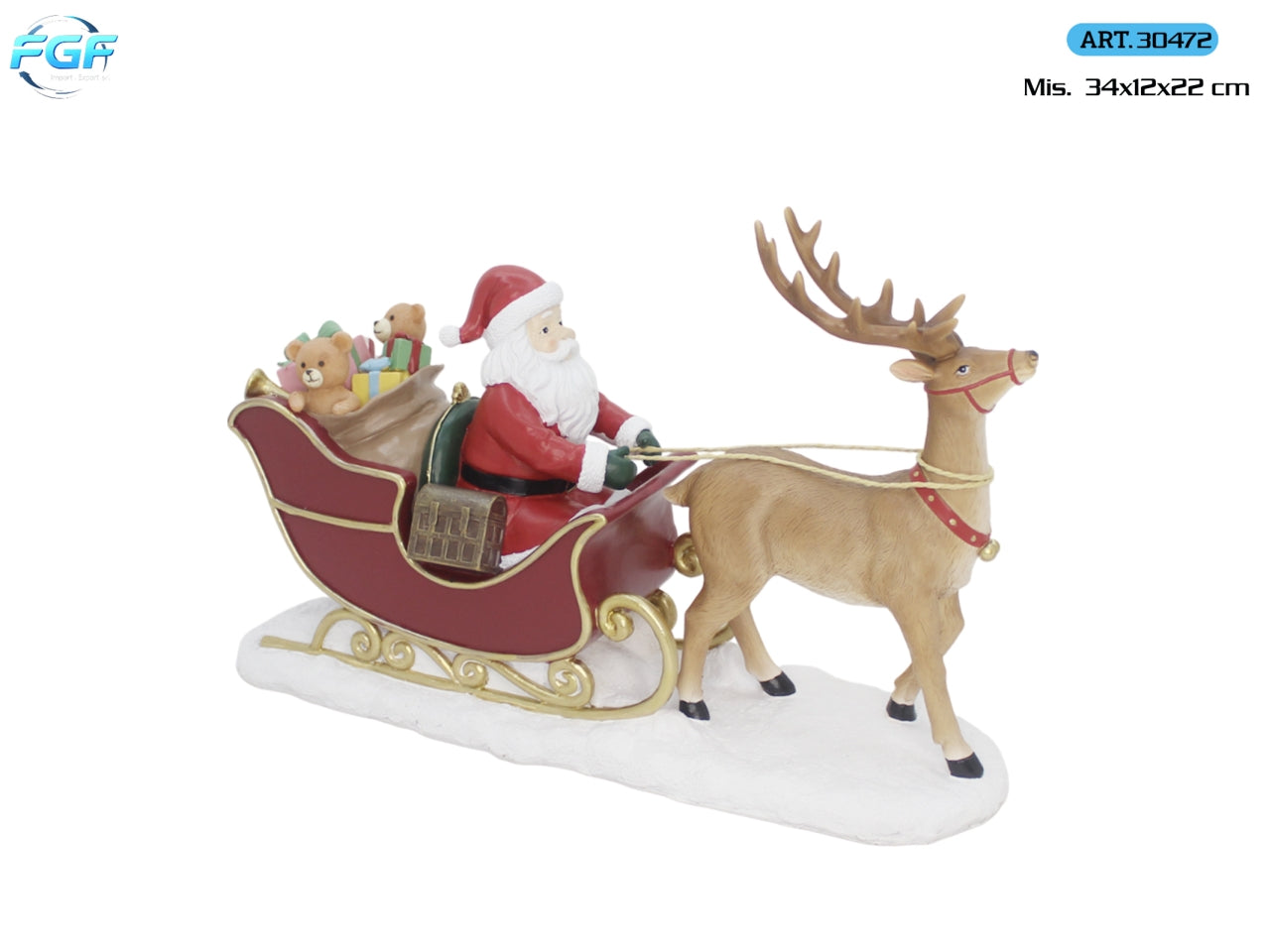 Babbo Natale su slitta in poliresina 34x12x22cm