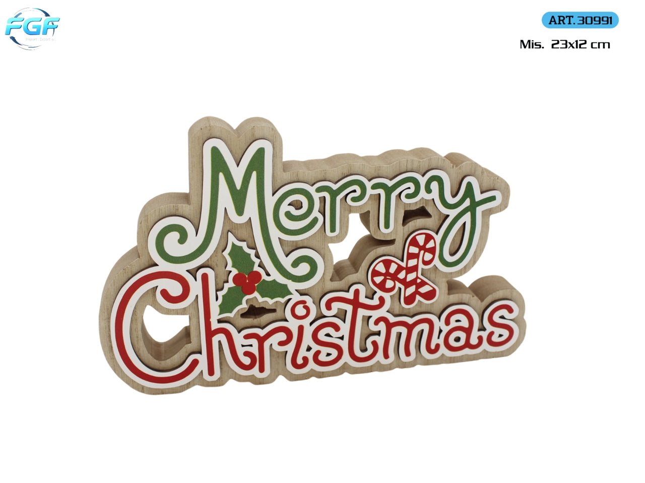 Scritta Merry Christmas in legno 23x12cm