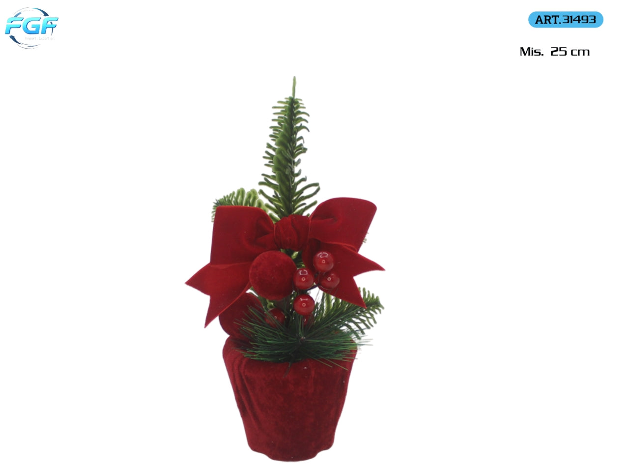 Piantina natalizia 25cm con bacche e fiocco rosso