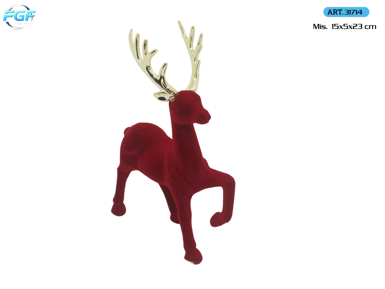 Renna 15x5x23cm in velluto rosso con corna oro