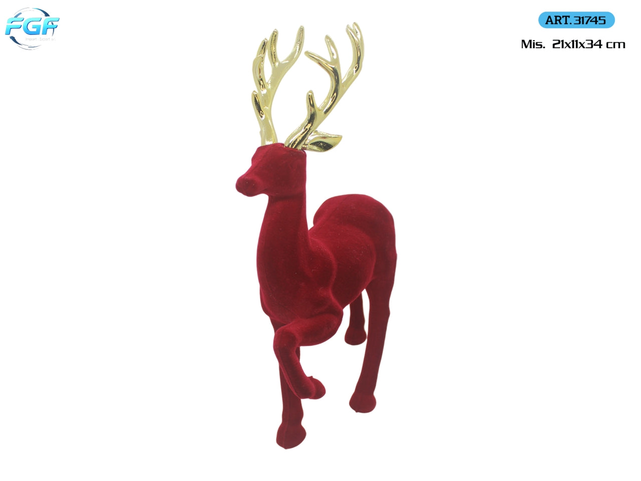 Renna 21x11x34cm in velluto rosso con corna oro