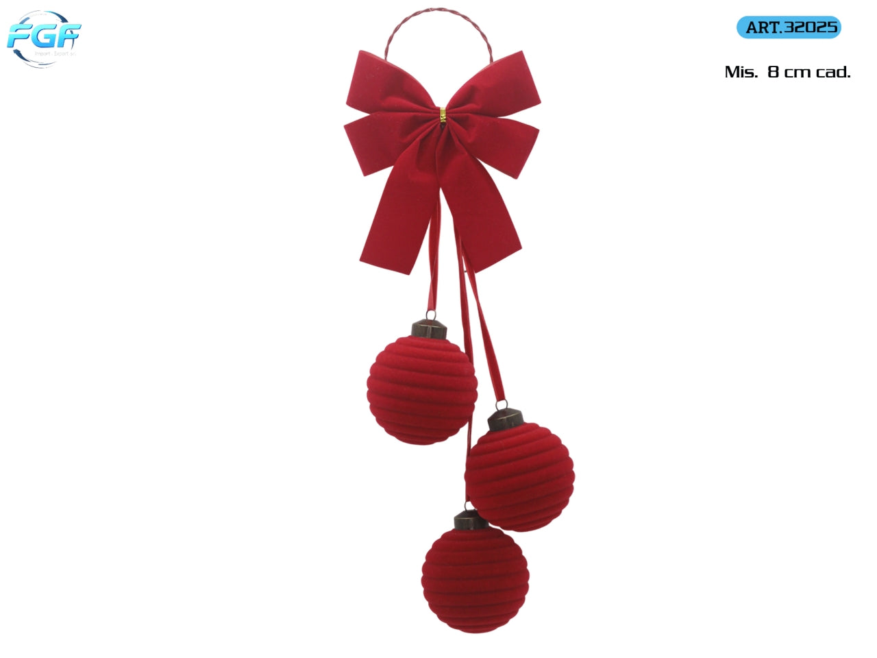 Dietroporta con 3 palle 8cm in velluto rosso