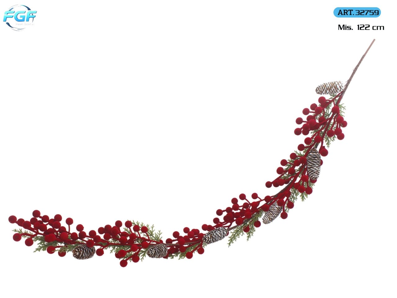 Ramo pendente maxi 122cm con bacche in velluto rosso