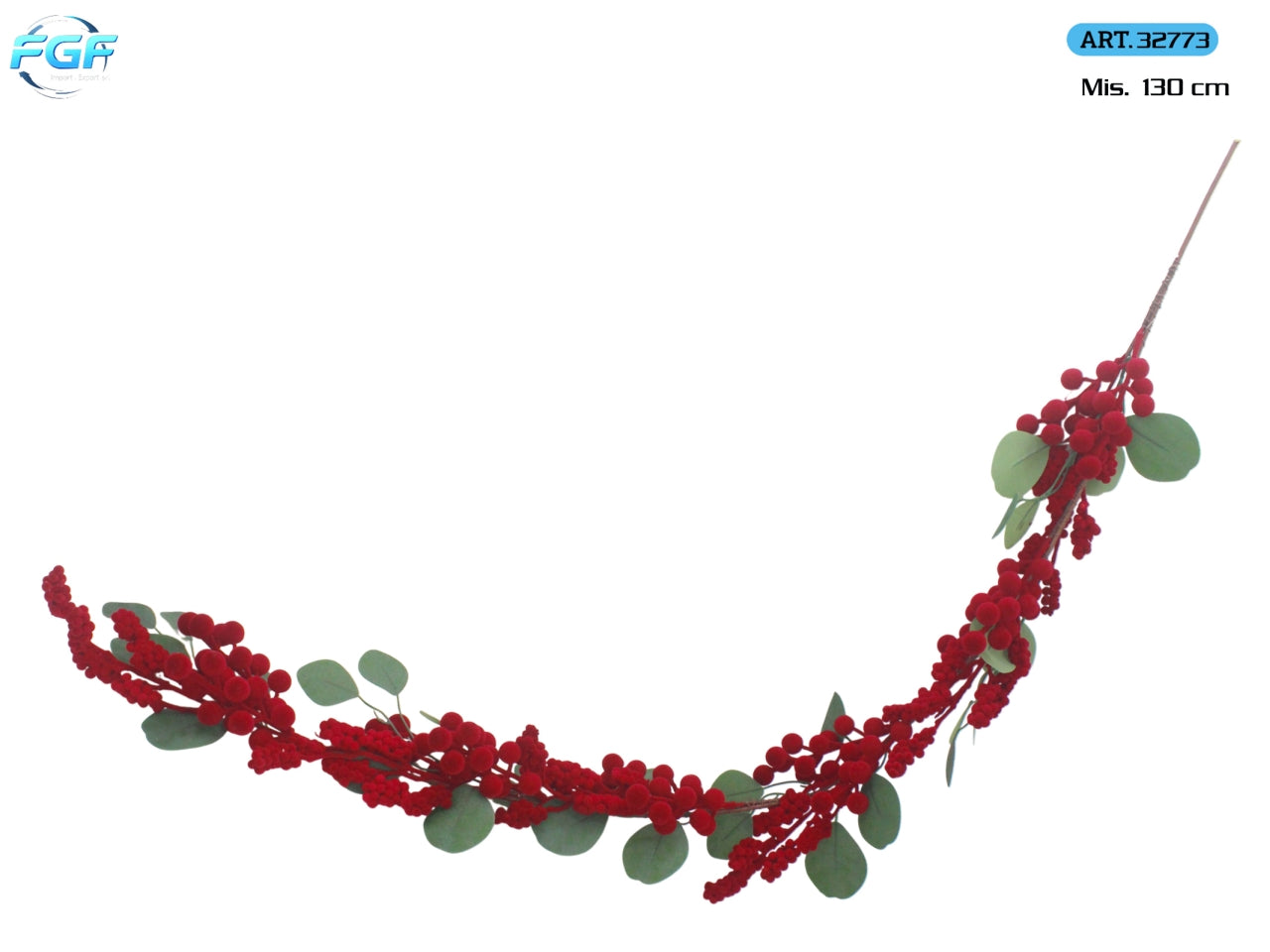 Ramo pendente maxi 130cm con bacche in velluto rosso