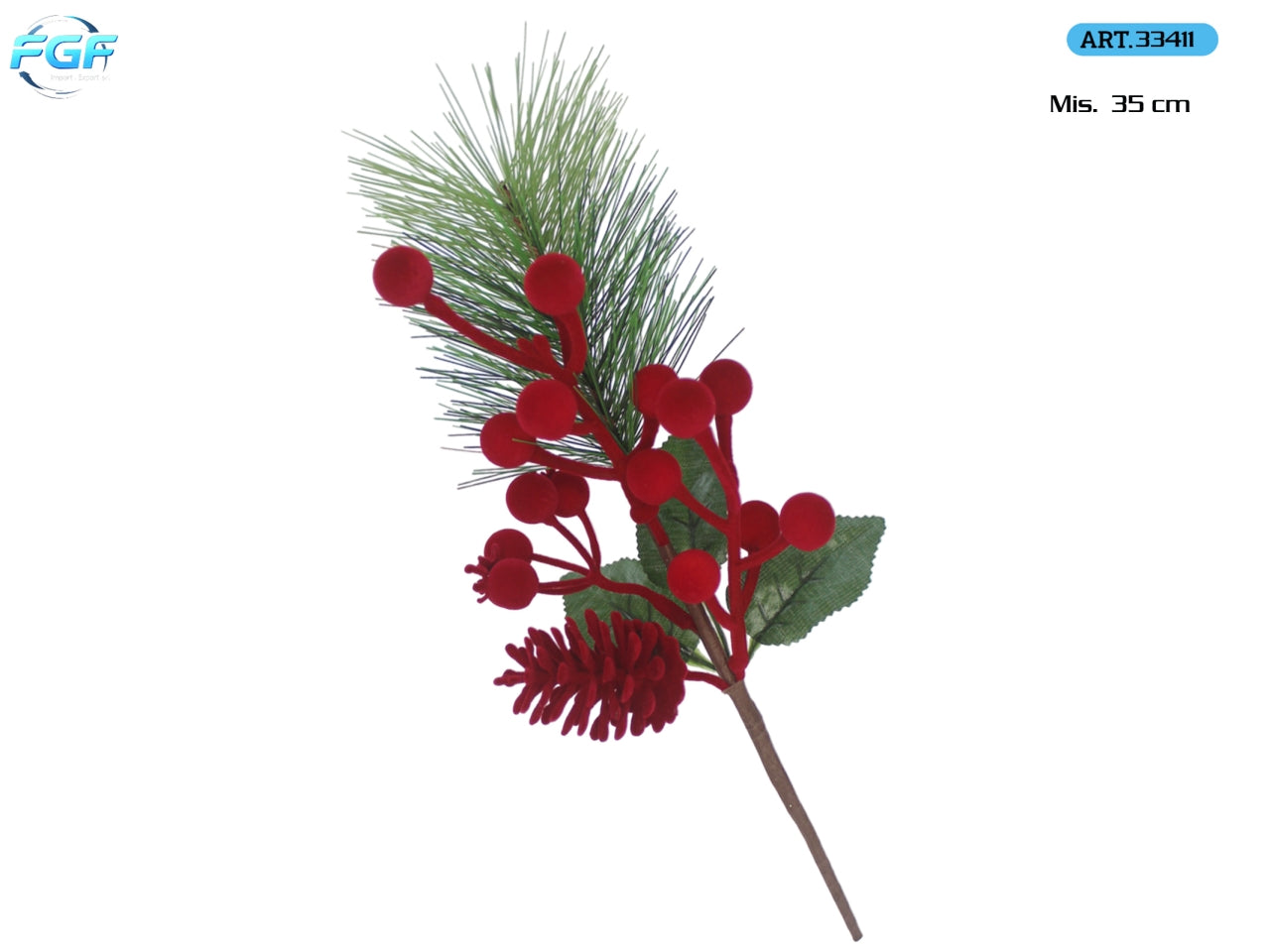 Ramo 35cm con bacche vellutate rosse