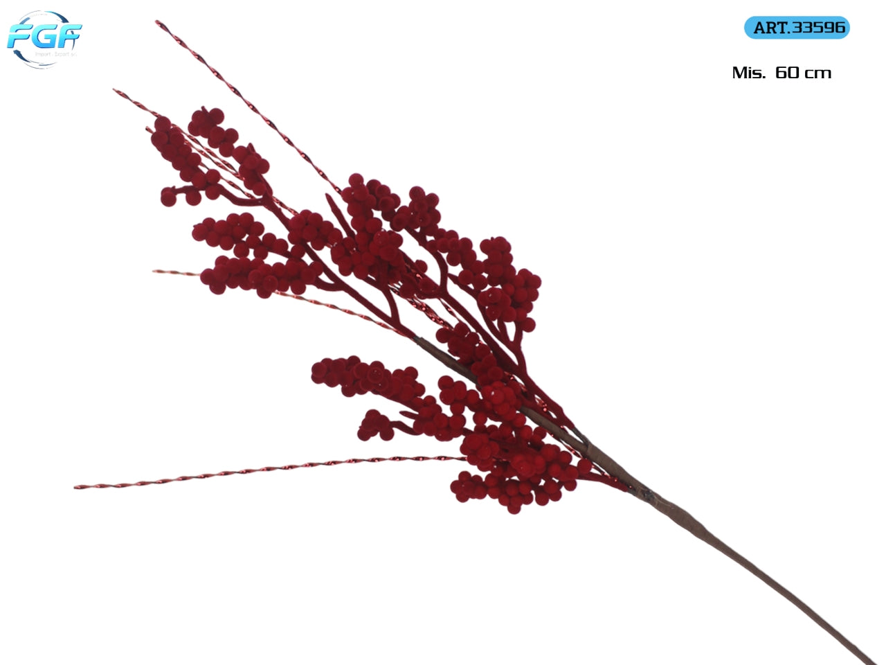 Ramo 60cm con bacche e sfere vellutate rosse