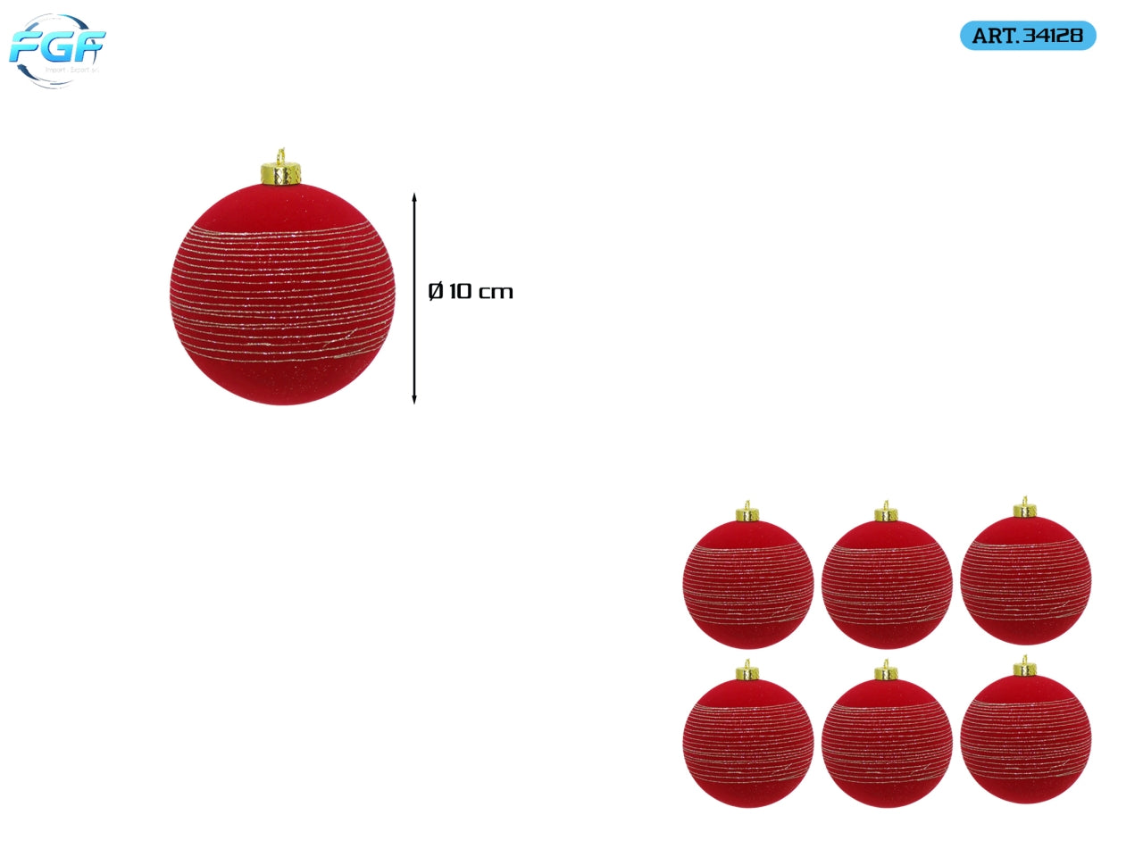 Palle 10cm in confezione da 6 pezzi, decorata in velluto rosso